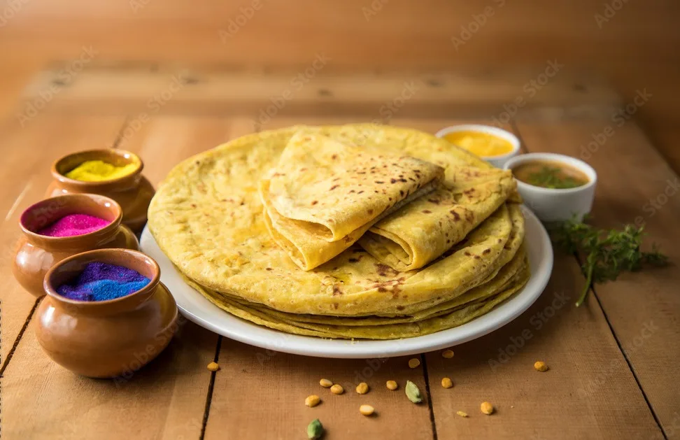 traditional maharashtrian food on the occasion of holi. puranpoli made of jaggery