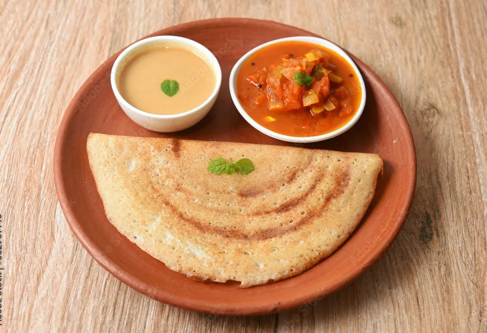 ridge gourd dosa, ghee roast, coconut chutney and sambar popular south indian breakfast, kerala, tamil nadu india