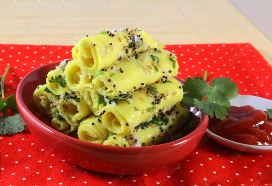 traditional indian gujarati snack food khandvi or patudi