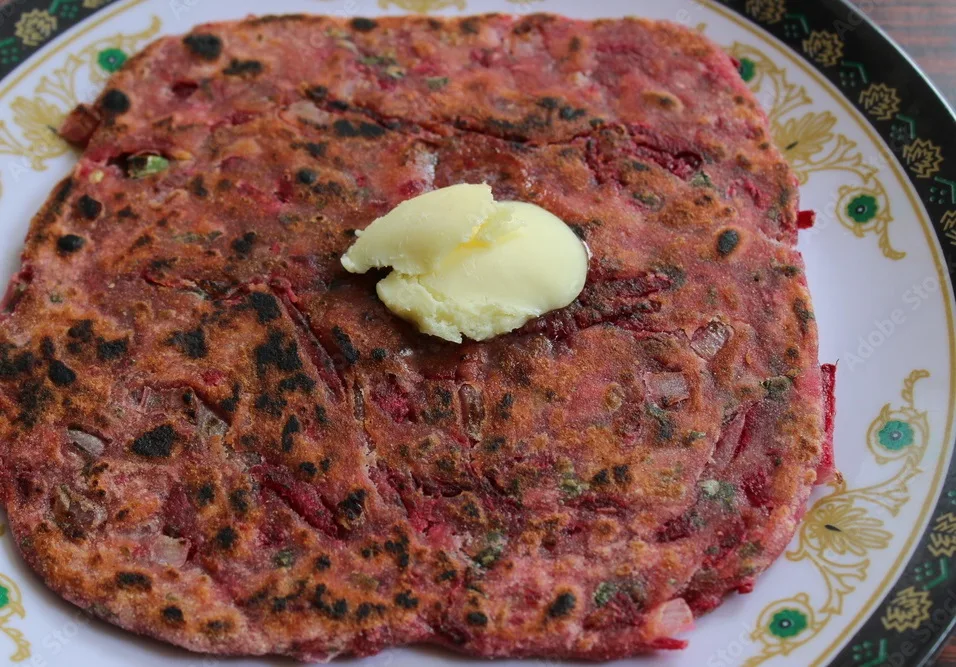 beetroot paratha with pasteurised butter