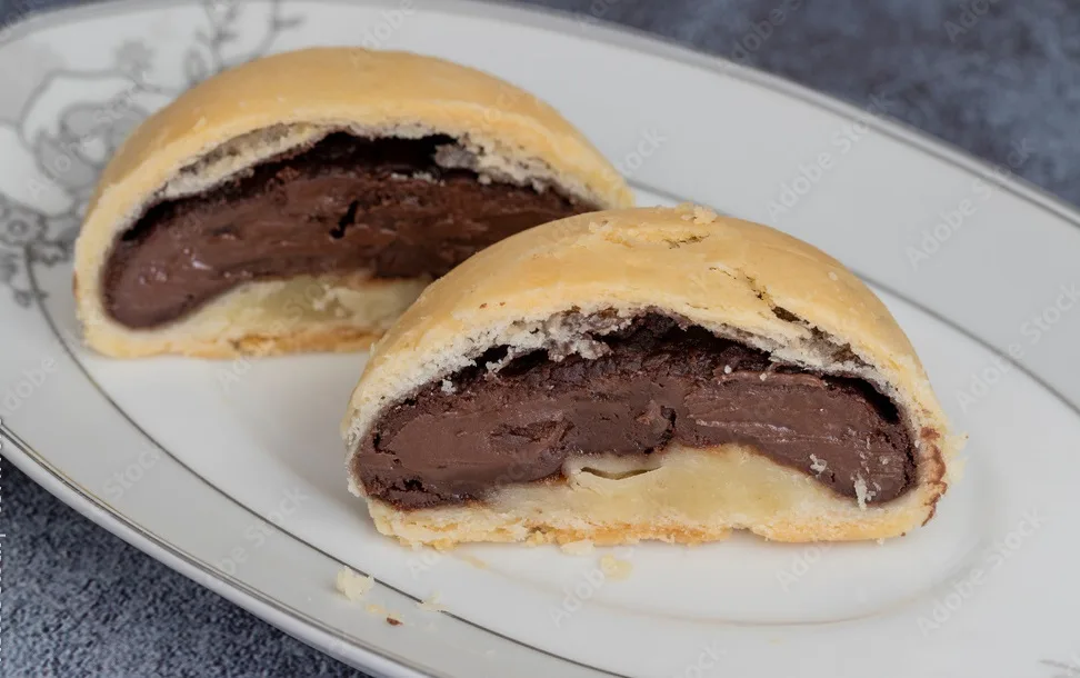 chocolate inside thin baked dough. turkish name is bomba