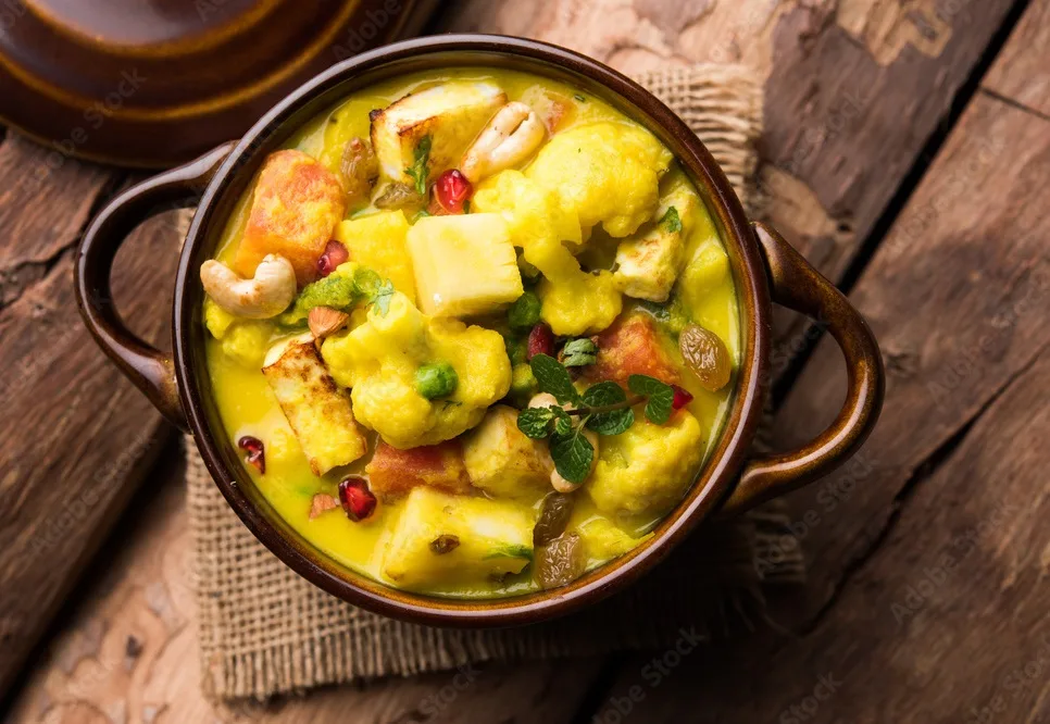 navratan korma is a rich, creamy and flavorful mughlai dish from india that literally translates to nine gem curry. the “gems” are the fruits, vegetables and nuts