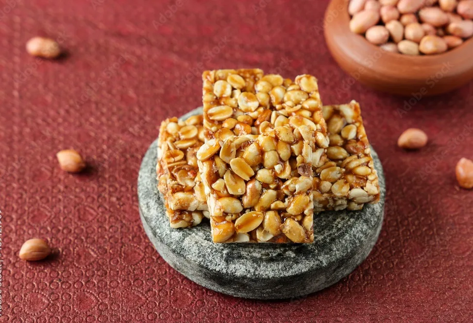 peanut chikki peanut candy groundnut sweet kappalndi kadalai mittai indian festival food snack lohri makar sankranti pongal diwali harvest festival tamil nadu