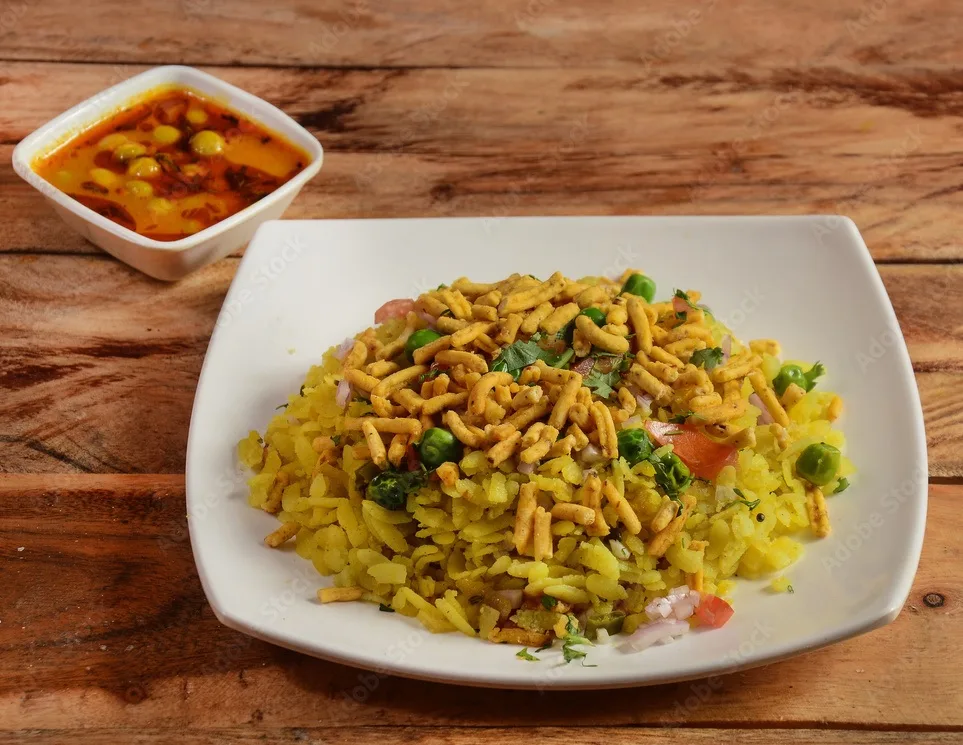 usal poha, made with flattened rice, typically western indian breakfast