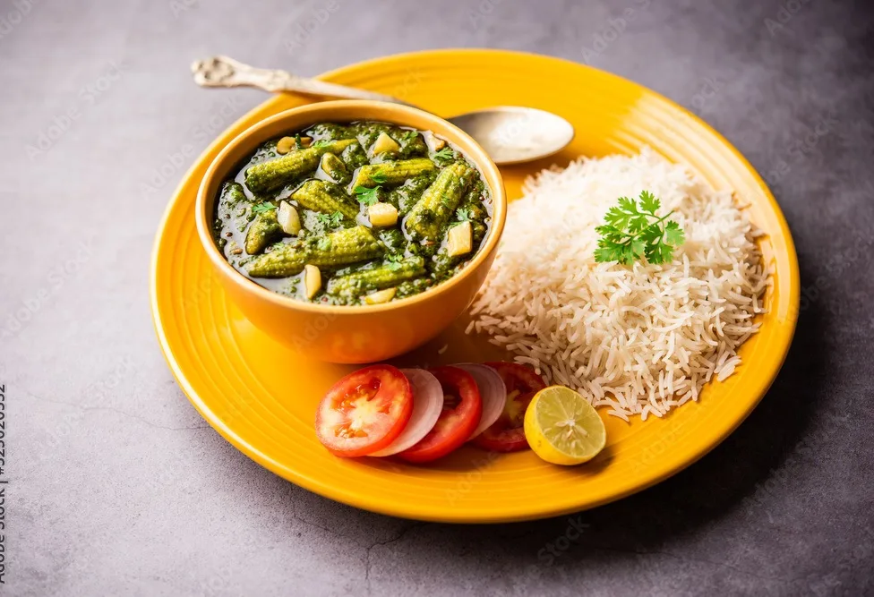 palak baby corn sabzi also known as spinach makai curry served with rice or roti