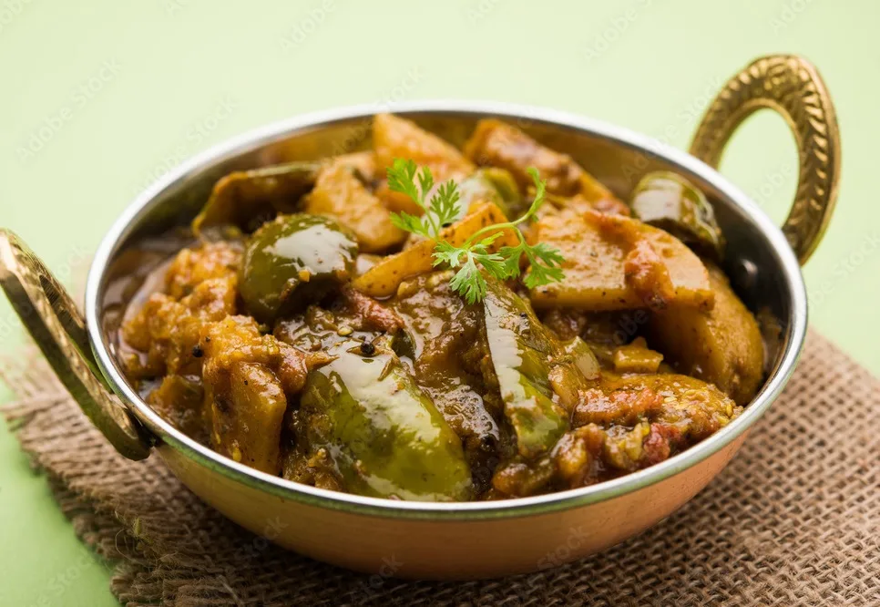 indian baingan or baigan and aalu sabzi aloo baingan recipe indian spicy eggplant and potato curry,