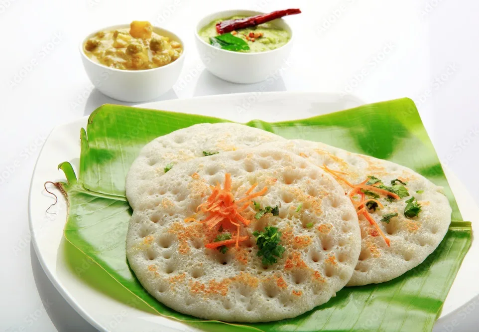 south indian food set dosa with curry and chutney