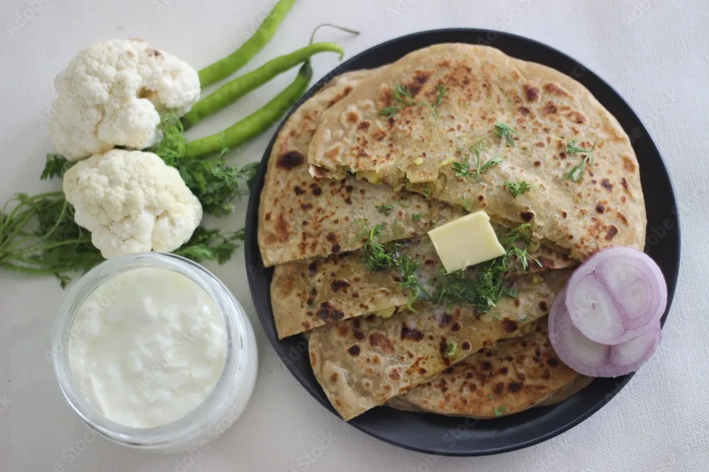 gobi shalgam gajar paratha or cauliflower turnip carrot paratha is a type of paratha or parantha or flatbread,