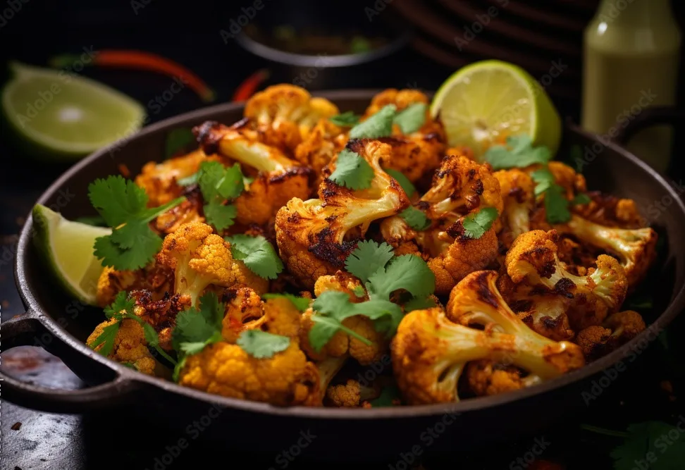 spicy roasted cauliflower served with lime