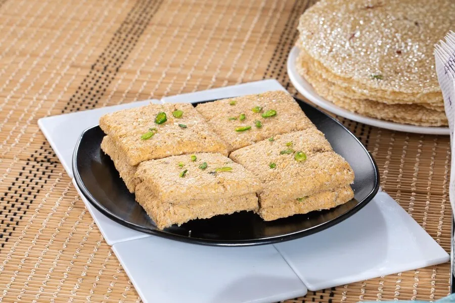 winter sweet food gajak or sesame seed jaggery