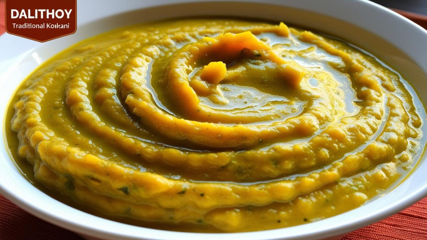 Dalithoy is a traditional Konkani dish originating from the coastal regions of Karnataka and Goa yellowish colour dal with mashed lentils