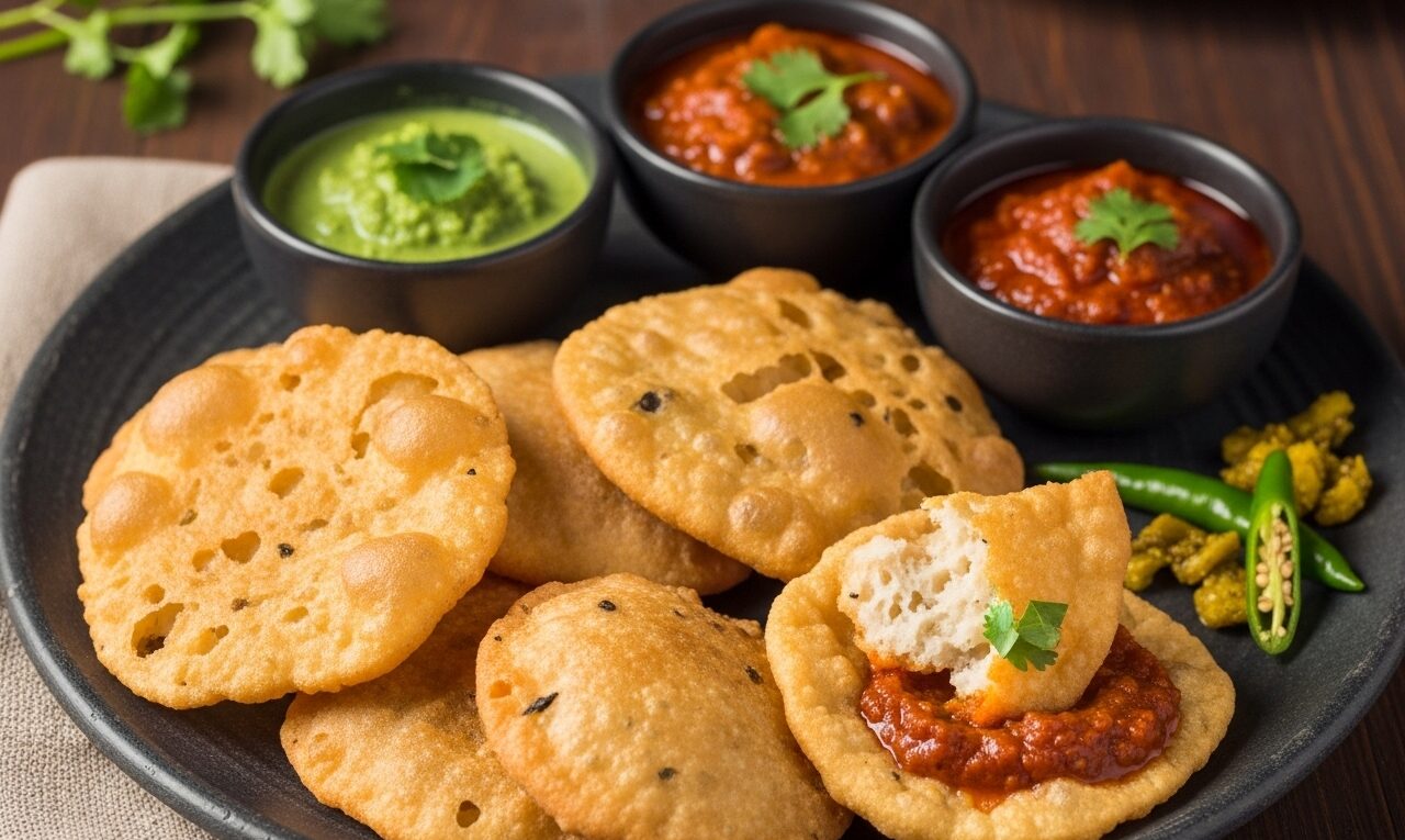 Delicious Deep-Fried Dhuska Recipe from Jharkhand with Spicy Ghugni, Fried Rice and Lentil Pancakess, Jharkhandian Breakfast Cuisine